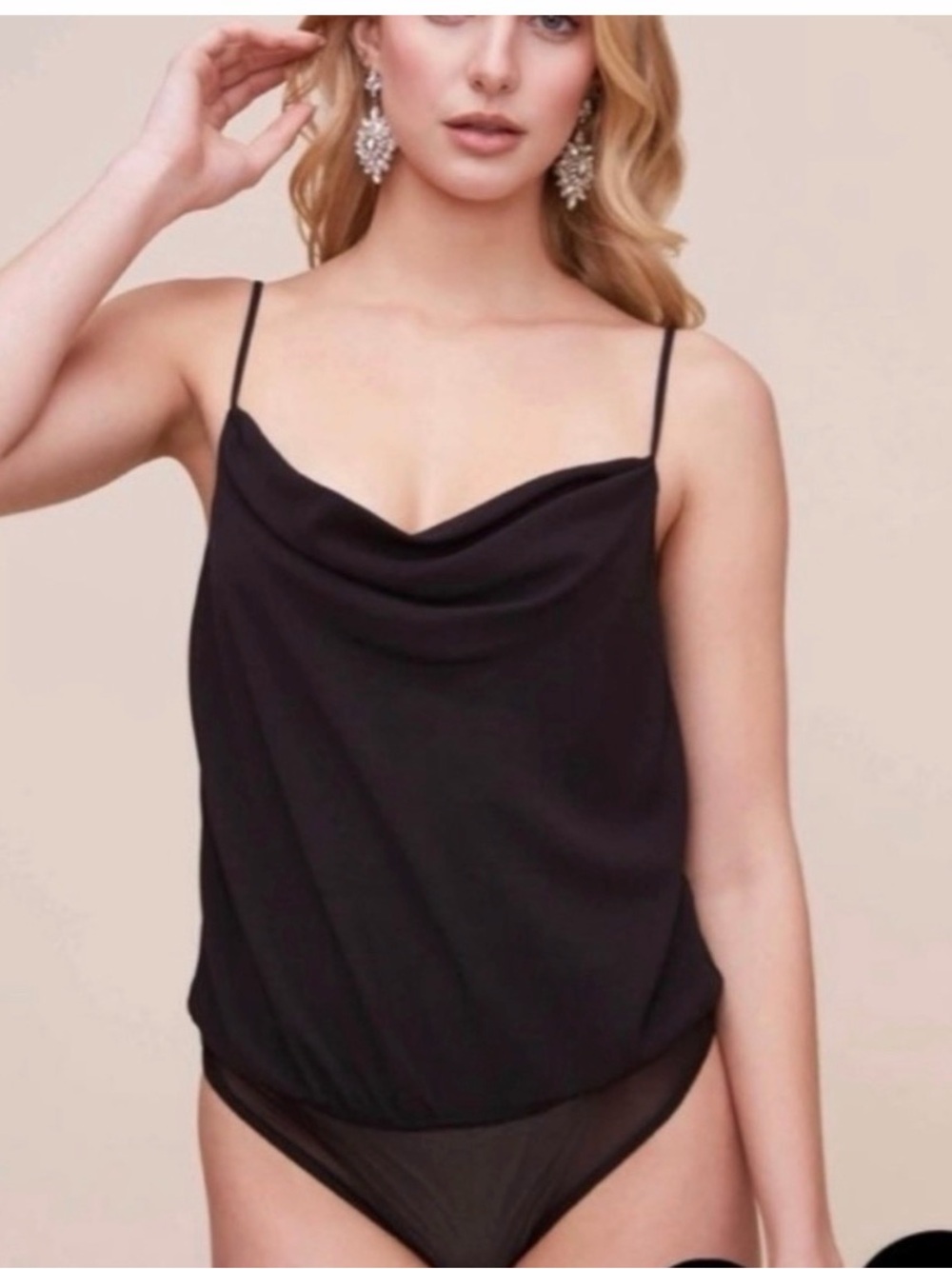 Astr The Label Black Cowl Neck Spaghetti Strap Bodysuit - M